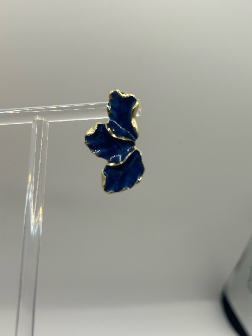 Gold-Trim Blue Enamel Leaf Stud Earrings